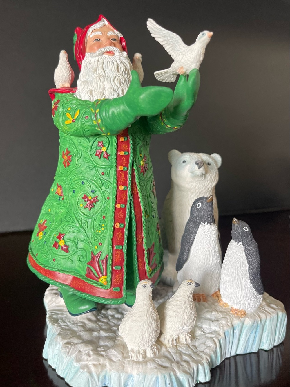 Lenox Green Santa with Polar Bear, Penguins and Doves Figurine
